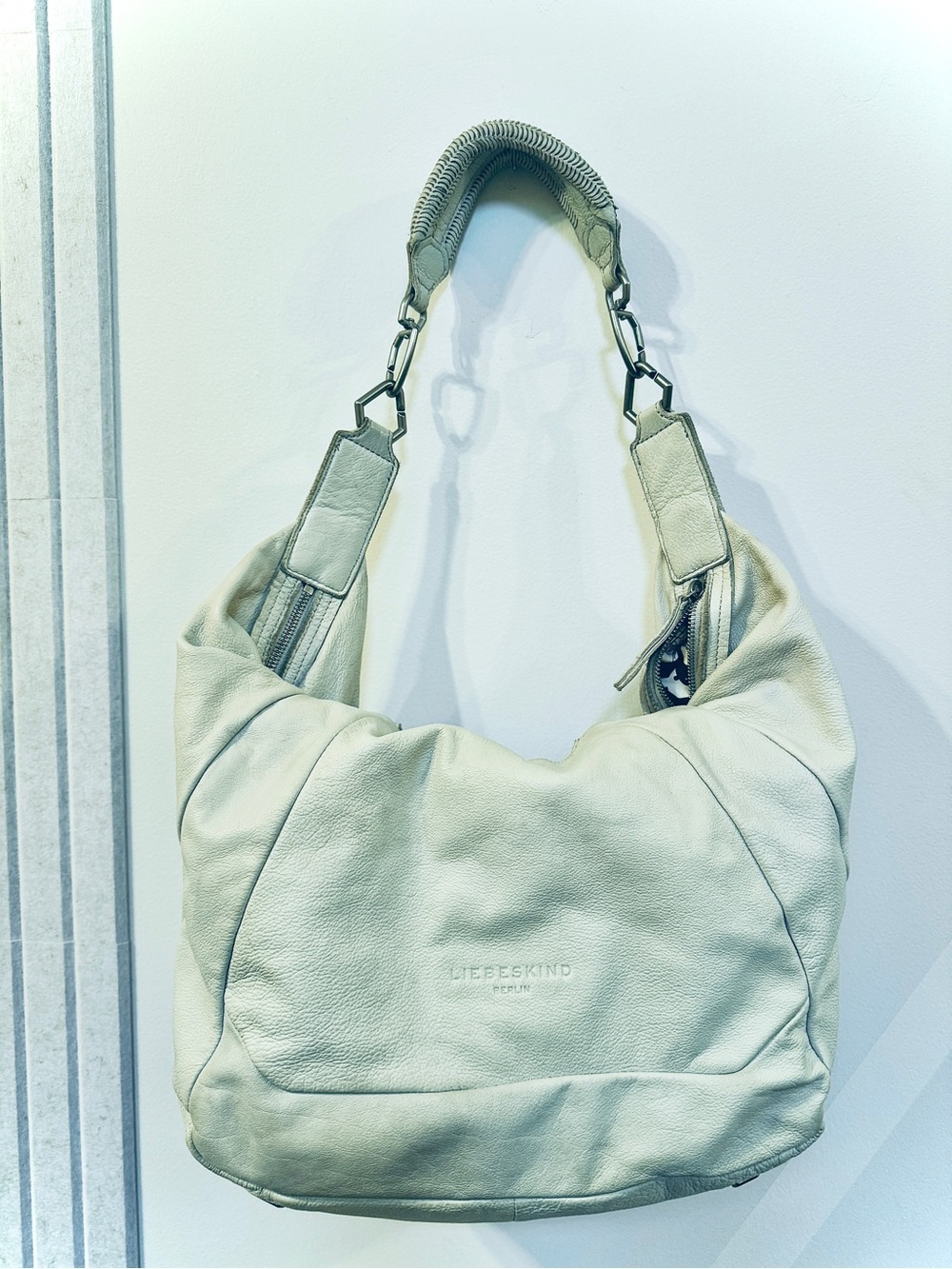 Liebeskind Light Mint Green Leather Hobo Bag with Textured Handle
